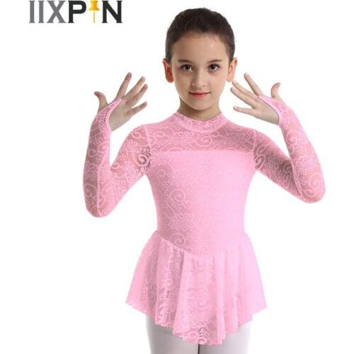Ballet on Ice figure skating Dress Girls Leotard Dress Long Sleeves Lace Ice Skating Roller Skating Ballet Dress Dance Leotard