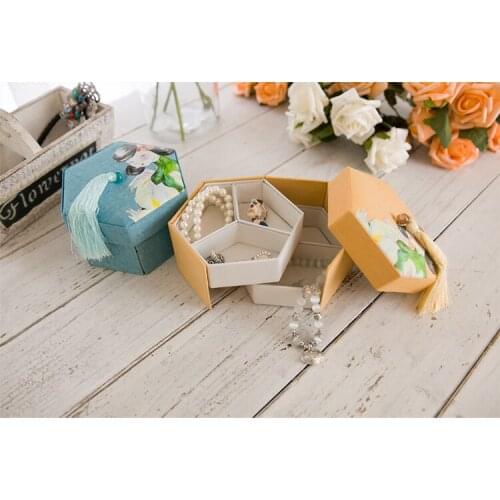 BX010 2 choices 12.5*8cm Polygon Printed Beauty blue/orange Jewelry Storage box