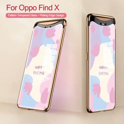 GKK Tempered Glass Pattern Case For OPPO Find X Shockproof Plating Hard Edge With Screen Film Cover For OPPO Find X Case Fundas
