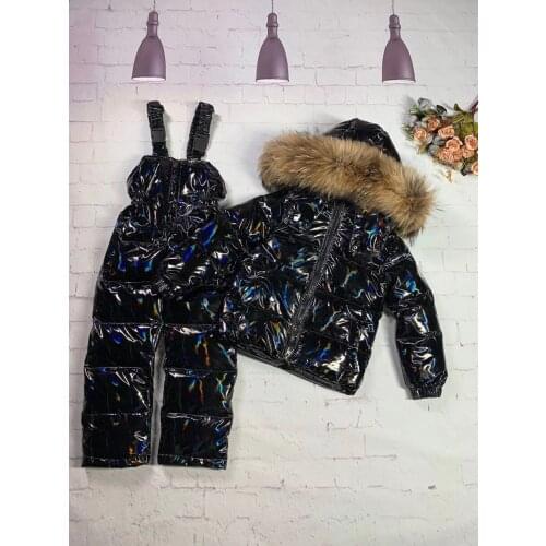 80cm -145cm 2021 Winter Jacket Children down jackets & PANT duck down Fur hooded girl snowsuit boy Suit set outerwear ski suit