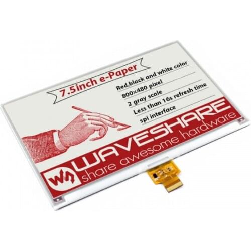 7.5inch E-Ink Raw Display 800x480 E-paper Module Red Black White Three-color SPI No Backlight Wide Viewing Angle Low Consumption