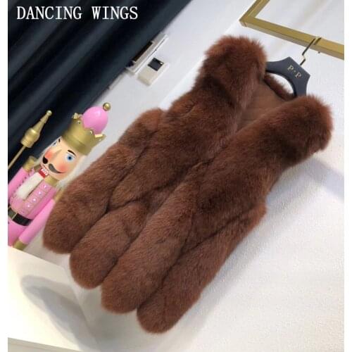 Length 70cm Real Fox Fur Vest Women Winter Soft Fox Fur Gilet Lady Fashion Fluffy Waistcoat Thick Warm Natural Fur Coat