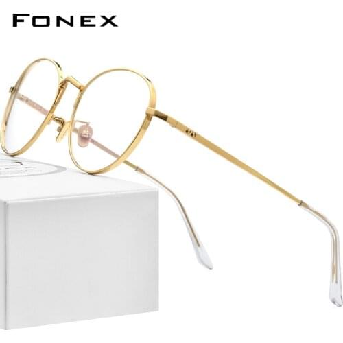 FONEX Pure Titanium Glasses Men Retro Round Myopia Optical Prescription Eyeglasses Frames Women Vintage Eyewear 884