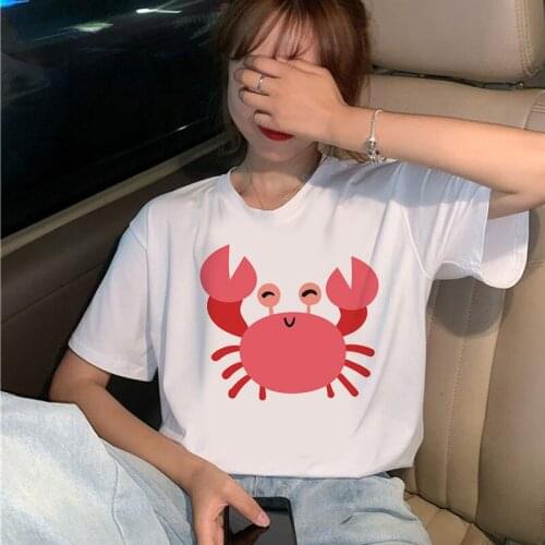 Cute Crab White T Shirt Women Summer Crab Short Sleeve Lady Tops Tshirt Ladies Womens Graphic Female Tee T-Shirt
