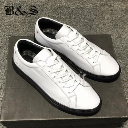 Black& Street 21ss Little white Cow Leather Handmade lace up flat trainer casual cowhide Shoes
