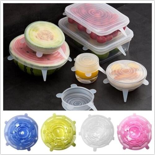 6Pcs/Set Silicone Caps Covers Silicone Stretch Lids Vacuum Seal Suction Food Fresh Fruit Kitchen Storage Silicone Cover