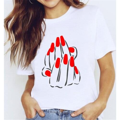 LUSLOS Women 2020 Summer Fingernail Nail Art Make Up 90s Ladies Lady T-shirts Top T Shirt Ladies Womens Graphic Female T Clothes