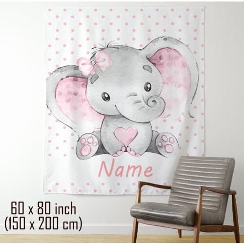 LVYZIHO Personalized Elephant Tapestry Photo Backdrops Custom Banner - Baby Shower ,Kids Birthday Party, Room Decorations