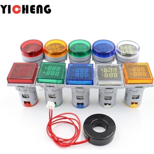 1Pcs mini indicator AC digital voltage and current double display indicator AC20V-500V 0-100A voltage and current tester