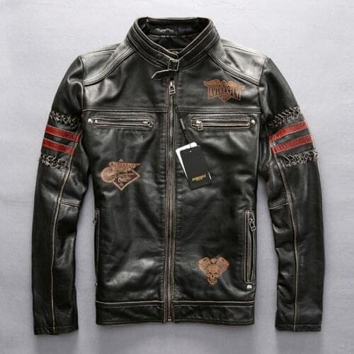 Genuine Leather Motorcycle Racing Jacket AVIREXFLY Motorbike MOTO Jacket cowhide leather Road ride jacket
