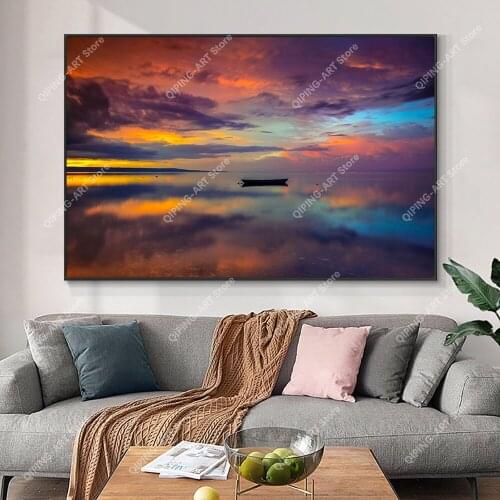 Mountain Lake Fall Landsacpe Posters and Prints Wall Art Canvas Painting Beach Seascape Pictures for Living Room Cuadros Decor