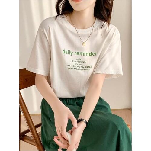 The New Summer of 2021 Fashion Simple White Short-Sleeved Top Instagram Trend Real Price Letter Printed T-Shirt Women