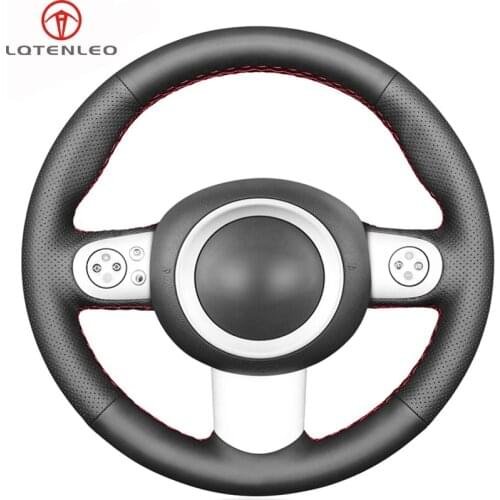 LQTENLEO Black Genuine Leather Car Steering Wheel Cover For Mini(Hatchback/Mini R50/R52/R53) 2001-2006 Convertible 2004-2008