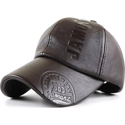 PU Leather Autumn And Winter Baseball Cap Embossed Concave Logo European And American-Style Fashion Mens Outdoor Duck