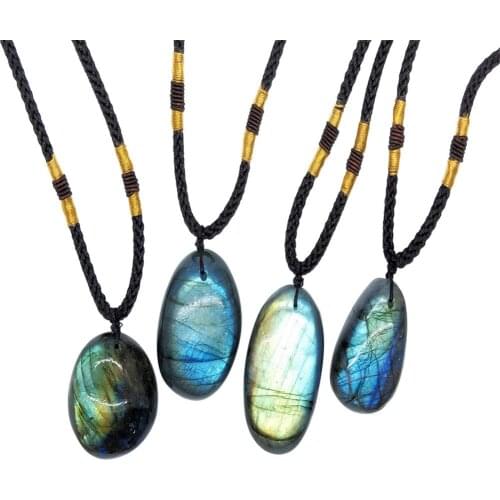 Natural Labradorite Necklace Irregular Shape Unique Natural Pendant Energy Necklace Jewelry Stone Crafts Gifts For Men And Women