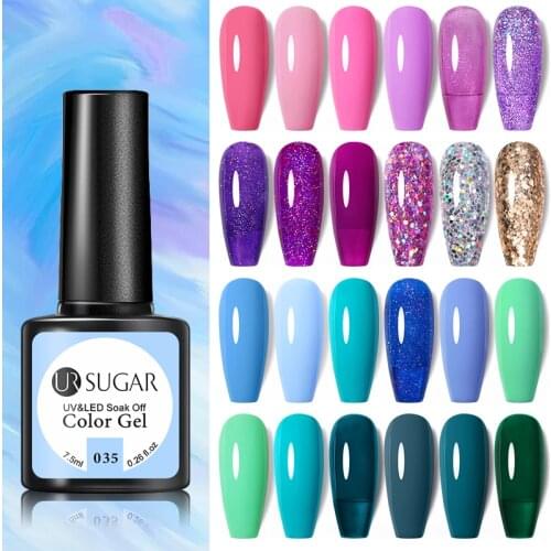 UR SUGAR Blue Purple Glitter Nail Gel Polish 7.5ml Semi Permanent UV LED Lamp Gel Varnish Acrylic Nail Art Manicure Top Coat