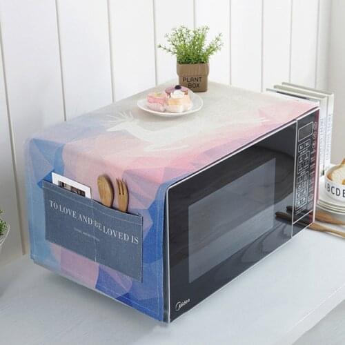 Printed Elk Microwave Oven Dust Cover with Storage Bags Cotton and Linen Craft Home Kitchen Tools Anti-oil Protector FC113