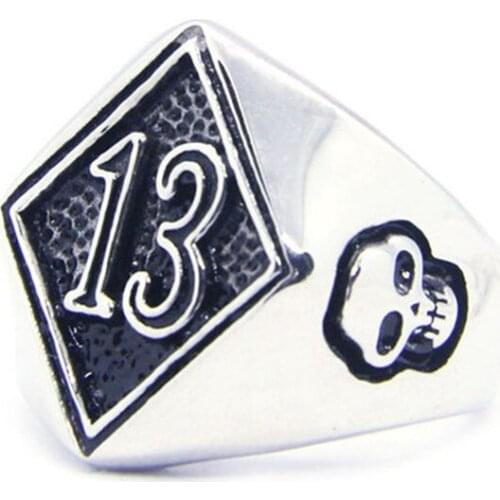Rany&Roy New Number 13 Skull Ring 316L Stainless Steel Fashion Biker Men Boys Cool Polish Ghost Skull Ring