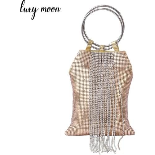 Luxury Lady Handbag Fashion Rhinestone Tassel Evening Clutch Bag Female Purse Gold Sliver Color Wedding Party Bridal Bag ZD1197