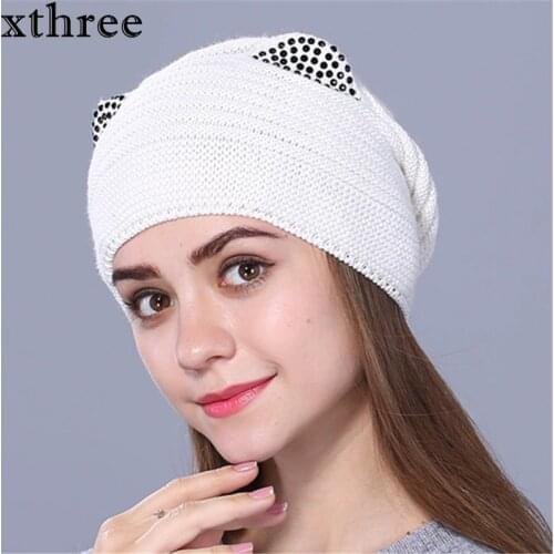 Xthree Wool Knitted Hat Women Warm Gravity Falls Cap Fashion Thick Hats For Girls cute kitty Skullies gorras