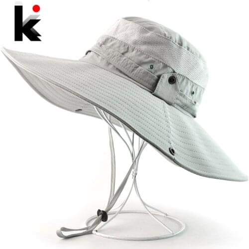Mens SunHat Summer Outdoor Quick-drying Sun Protection Fisherman Hat Wide Brim Breathable Bucket Hats Women Hiking Fishing Caps
