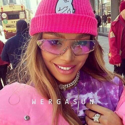 WERGASUN Rimless Sunglasses Women New Luxury Brand Fashion Flat Top Red Clear Lens One Piece Men Gafas Glasses