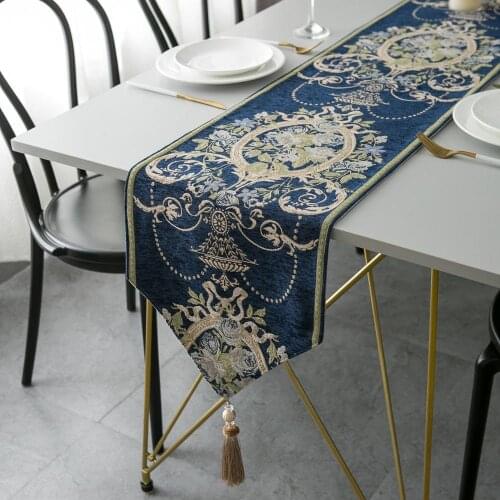 Modern Elegant Table Runner European Jacquard Tablecloth Track on the Table Luxury Nordic Dining Table Runners Decor Blue White