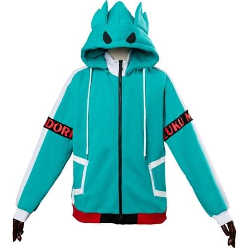Boku no My Hero Academia Hoodie Izuku Midoriya Cosplay Hoodie Hat Detachable Sweatshirt Costume Anime Jacket Zip Up Coat Adult