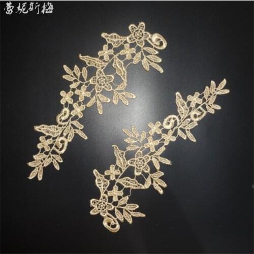 Factory price!! 5pairs/ 10Pcs Deep Yellow New Arrival Lace Applique Flower Sewing Trims Wedding Decoration 25X8.5CM BD0258-g