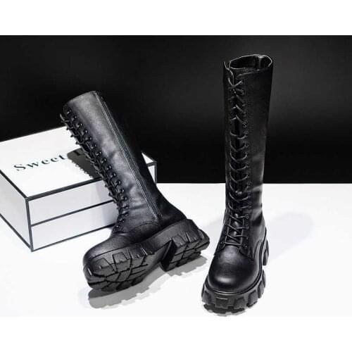 Winter New Ladies Casual Boots Fashion Lace Sexy Warm Boots High Quality Pu Leather Platform Military Boots Size 35-43