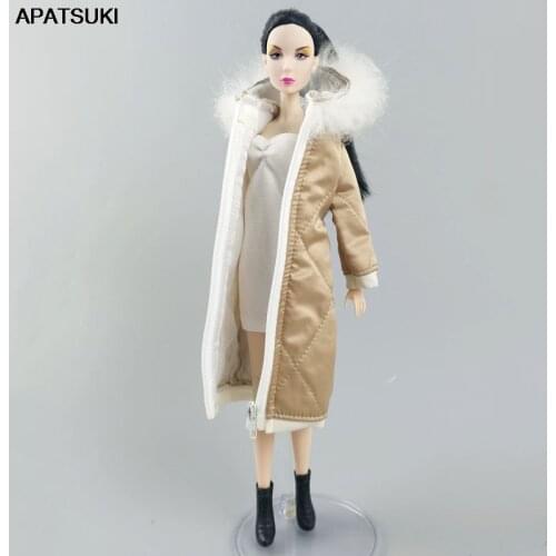 Champagne Winter Wear Long Coat for Barbie Doll Outfits Clothes Parka For 1/6 BJD Doll Jacket 1:6 Dolls Accessories Kids Toys
