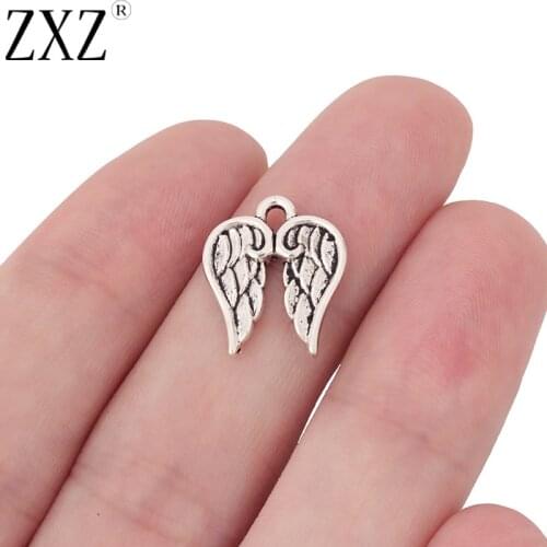 ZXZ 50pcs Tibetan Silver Angel Wing Charms Pendants Beads for Bracelet Necklace Jewelry Making Findings 17x14mm