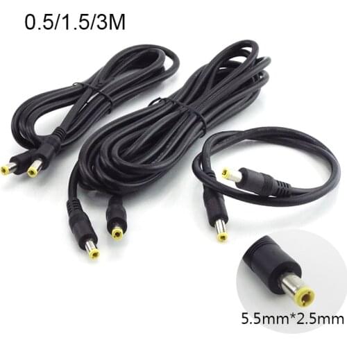 0.5/1.5/3M 12V 10A DC Power Supply Splitter Male To Male Connector 5.5mm*2.5mm Plug Power Adapter Extension Cable