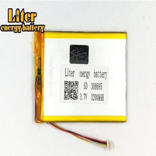 1.0MM 4pin connector 308695 3.7V 3200mah tablet pc 7 inch lipo batteries rechargeable lithium ion polymer
