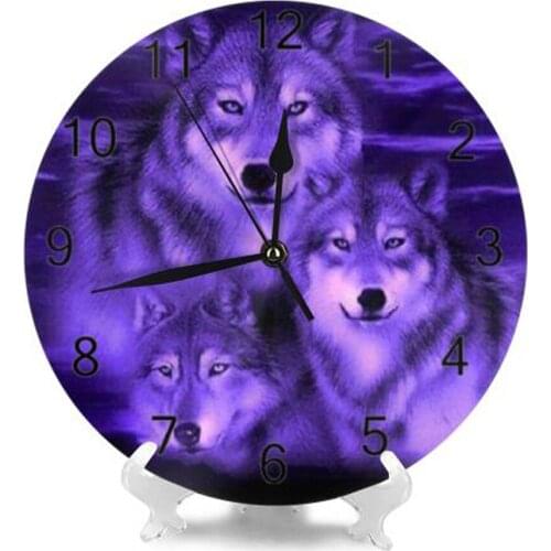 Wolf Pattern 10Inch Wall Decor Clocks Numeral Digital Dial Mute No Ticking Sound Battery Operated Clocks for Childrens Playroom
