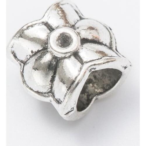 10Pcs/Lot flower Antique Silver Color DIY Zinc alloy Big Hole Spacer Bead Charm Fits Jewelry making Bracelet js1101
