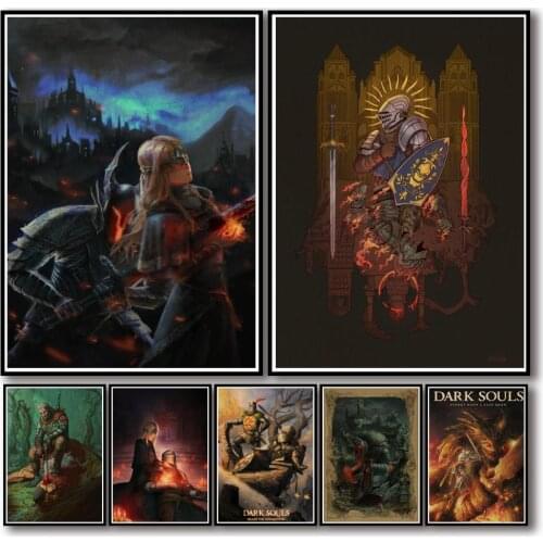 50 Designs Dark Game Souls Kraftpaper Poster Protagonist Artwork Fancy Wall Sticker for Coffee House Bar