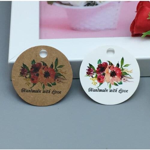 50Pcs/Lot 3cm Thank You With Red Heart Handmade Kraft Gift Tags For Wedding Birthday Cake Party Price Garment Label Hang Tag