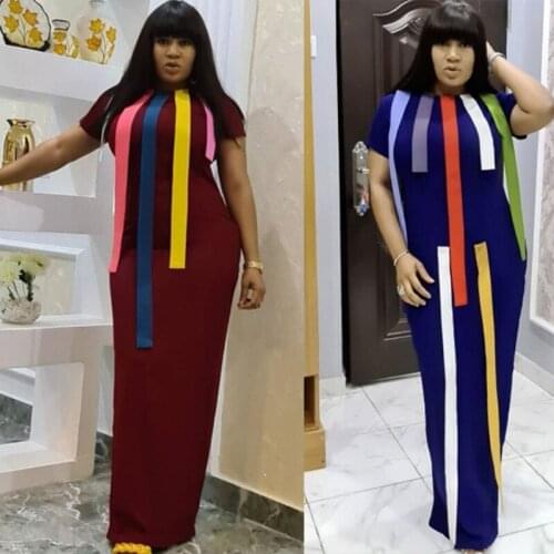 Africa Maxi Dress African Dresses For Women Dashiki Stripe Patchwok Robe Boubou Africaine Femme Bazin Plus Size African Clothes