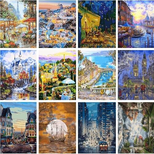 LUOVIZEM DIY 5D Diamond Painting Landscape Embroidery Full Square/Round Drill Europe America Architecture Decor Painting
