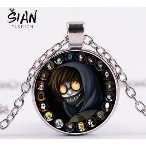 SIAN Anime Creepypasta Necklace Jeff the Killer Clocky Ticci Toby Printed Glass Pendant Necklace Gothic Jewelry Fans Collection