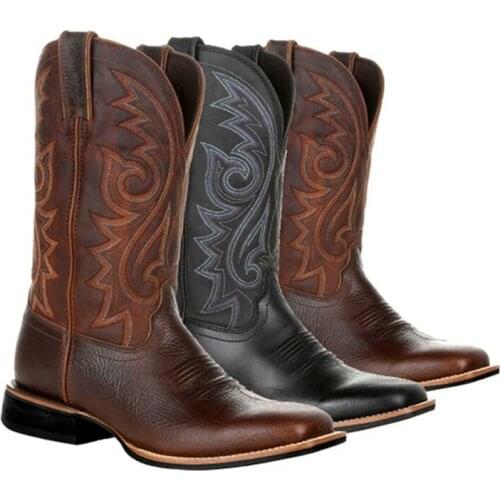2021 New Men Western Boots Women High Tube Embroidery Retro 2020 Autumn Winter New Cowboy Boots Men Footwear Plus size 38-48