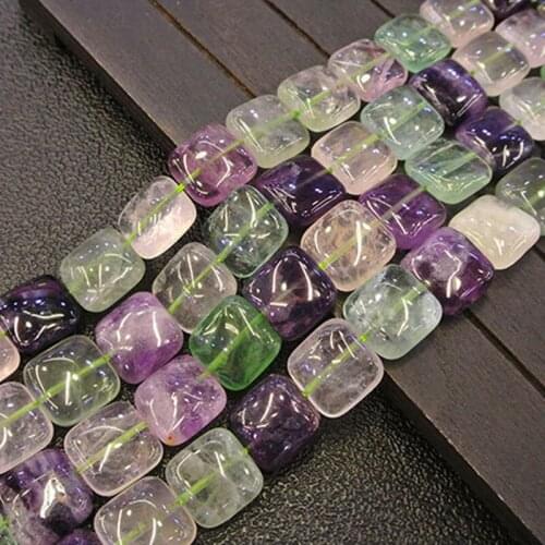 14mm Natural Fluorite Stone Beads 15'' Square Mixed-color Loose DIY Beads For Jewelry Making Beads Necklace For Women