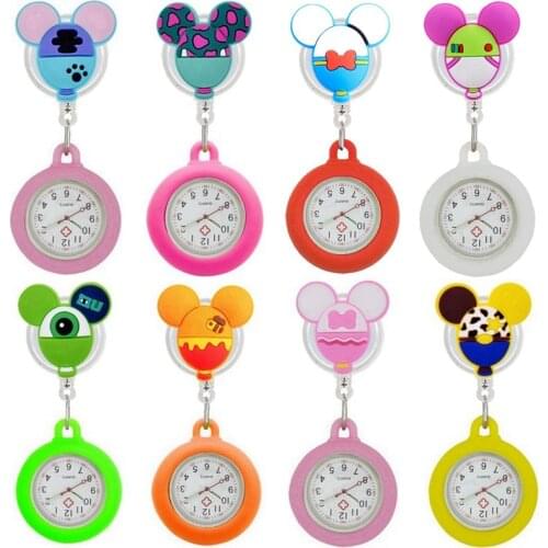 Lovely cartoon models nurse doctor Retractable silicone pocket watches colourful gift for hospital medical women mens badge reel