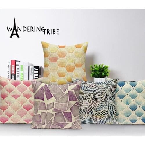 Farmhouse Home Decor Geometric Pillow Case Living Room Cushions Throw PillowCovers Color Throw Pillows Custom Flax Cushion Cover
