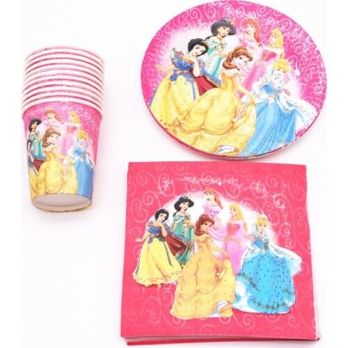 Disney Six Princess Girls Birthday Party Decoration Tablecloth Christmas Flag Family Party Cup Plate Napkin Disposable Tableware