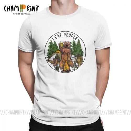 Men T Shirt I Eat People I Hate People Bear Vintage Short Sleeve Camping Tees O Neck Tops Cotton Summer T-Shirt Plus Size Tops