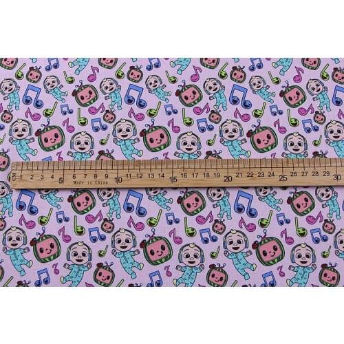 145CM Width Cartoon Cocomelon and Musical Note Printed Cotton Fabric For Kids Clothes Hometextile Slipcover Cushion Cover DIY