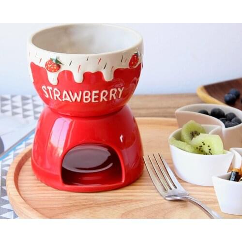 Ceramic Strawberry Chocolate Fondue Set Porcelain Diy Fondue Serving Set for Cheese, Chocolate, Icecream