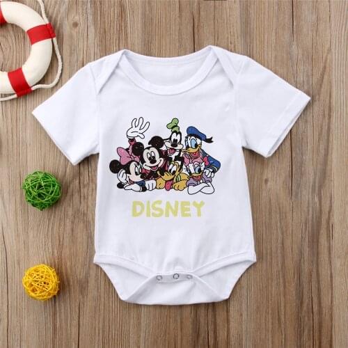 Baby Boys Girls Romper Short Sleeve Letter Disney Mickey And His Friends Jumpsuit Infant Clothing Summer Newborn Baby Clothes